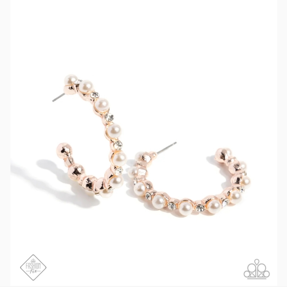 Shimmery Scope Rose Gold Hoop Earrings   Pearl Fashion Jewelry Paparazzi
